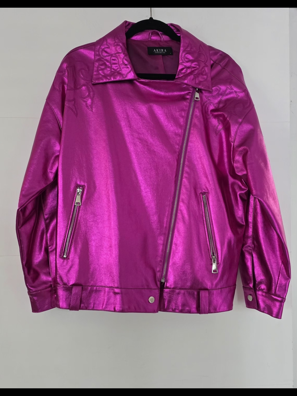AKIRA Metallic Pink Western "Prince Moto" Faux Leather Jacket S